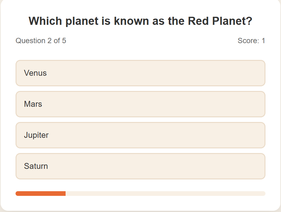 simple quiz game project preview