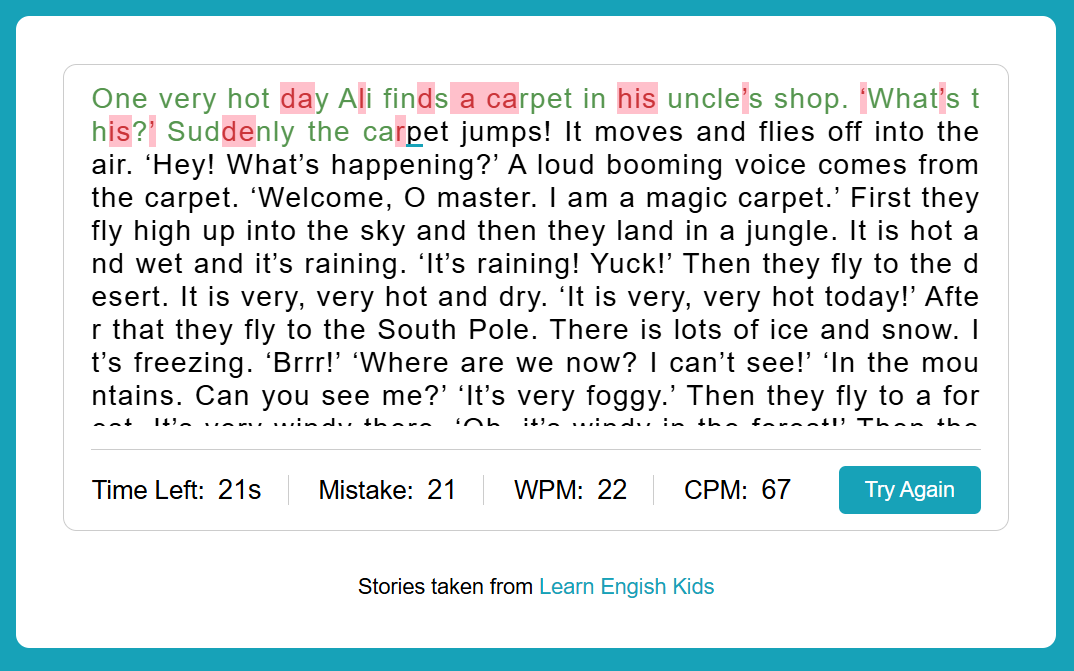 simple typing speed game project preview